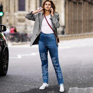 NANY JEANS Women's Mom's Jeans Distressed